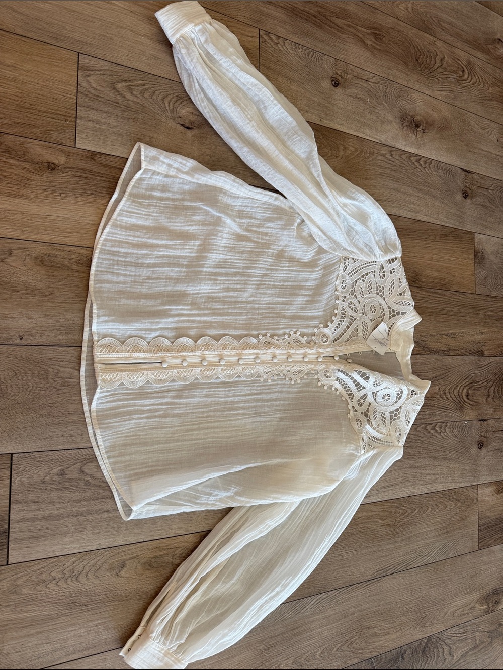 NEVER BEEN WORN Crochet-Trim Long-Sleeve Women's Blouse